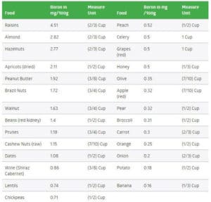 Foods Providing Supplemental Boron.